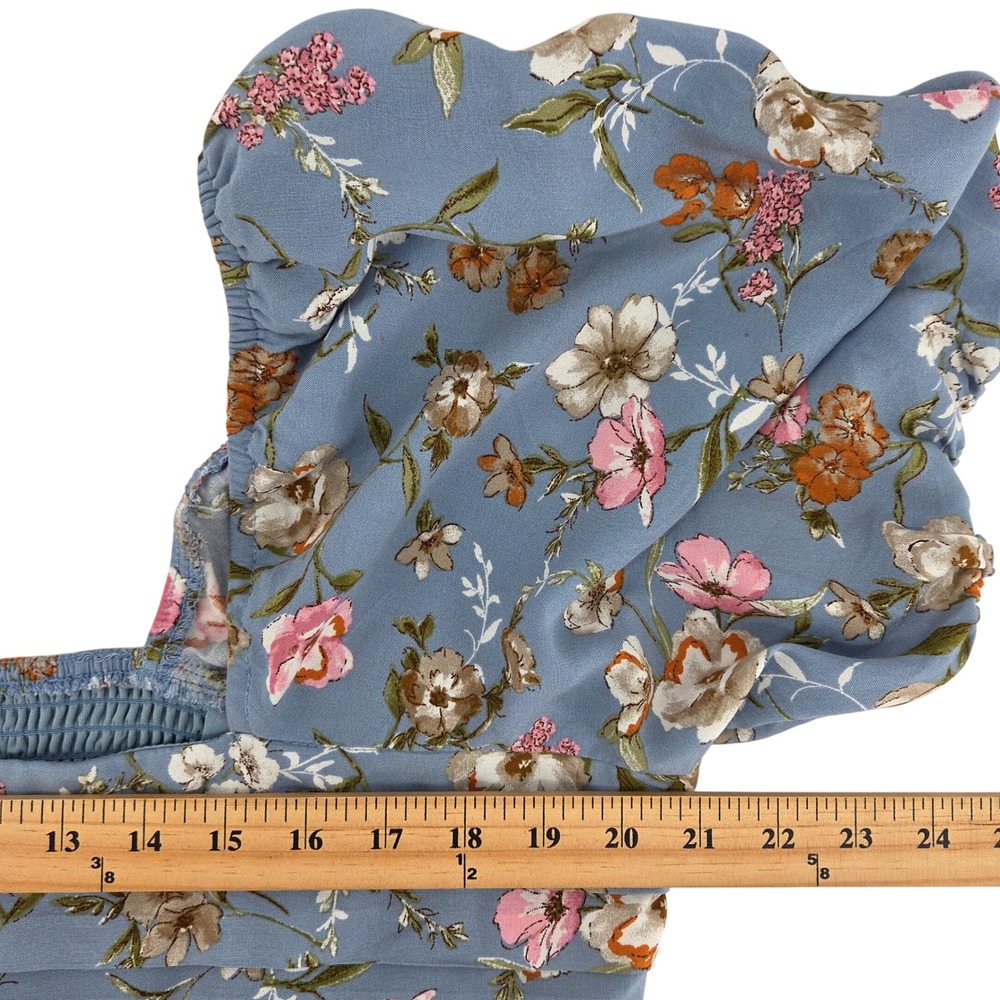 Arula Gracia Maxi Dress 2X Blue Floral Puff Sleeve Tiered Smocked Cottagecore - Picture 5 of 9